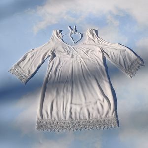 White Boho Fringe Cold Shoulder Dress Boho Dress Nasty Gal Dress